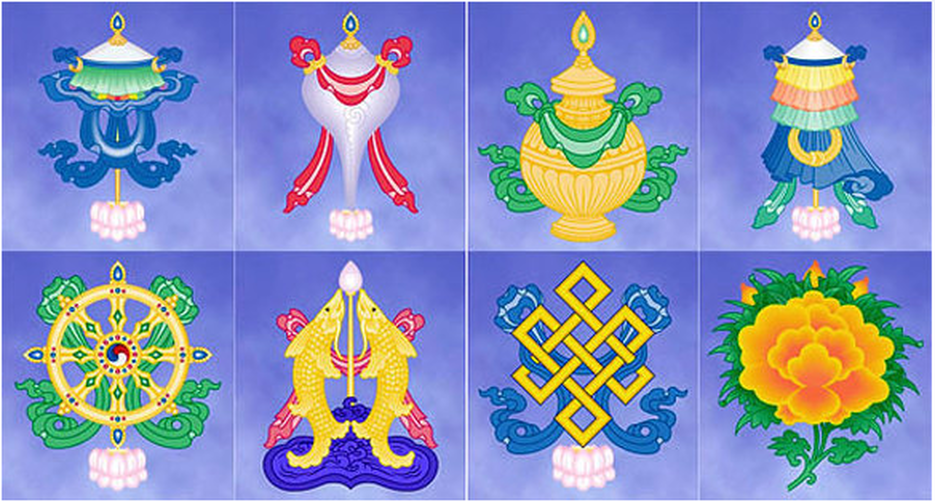 Boeddhisme de acht gelukssymbolen