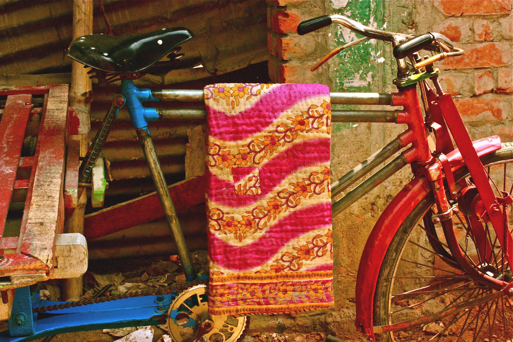 Zijden kantha sjaal uit Bangladesh