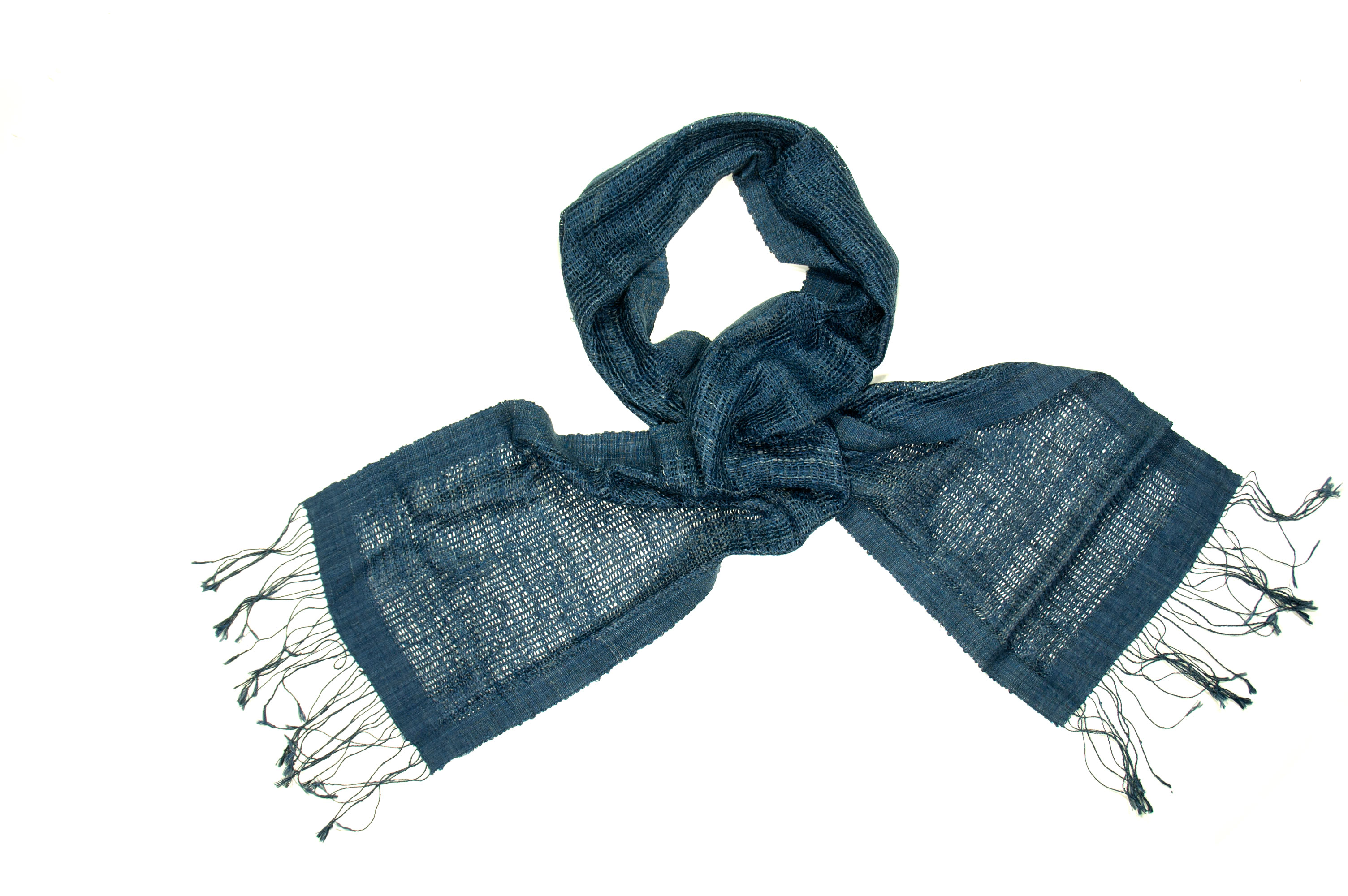 Organic Silk Scarf Indigo Leaf Counting Flowers