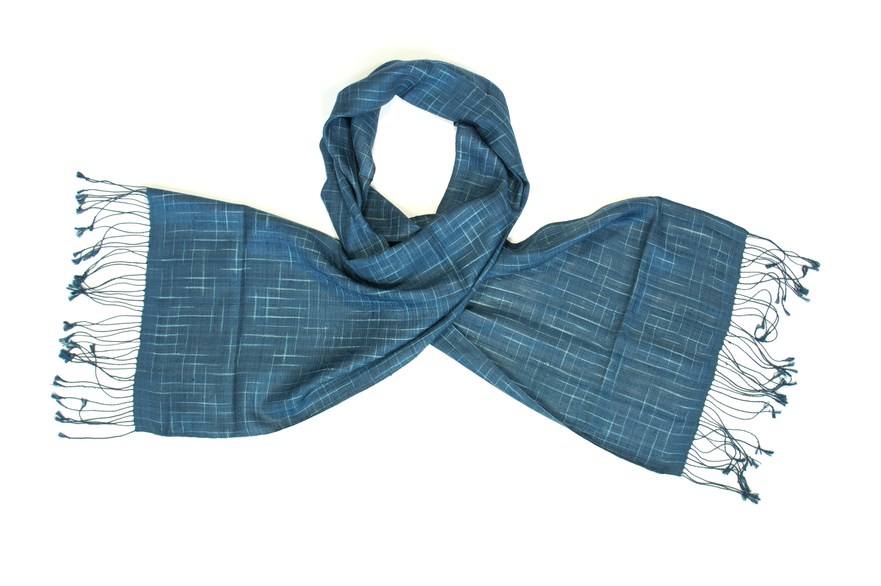 Silk fair trade scarf phontong blue Counting Flowers