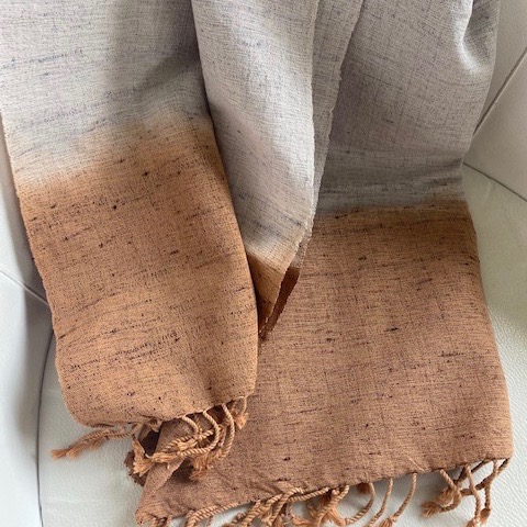 Silk/cotton mix scarf in brown/gray